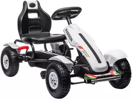 Pedalinis kartingas su rankiniu stabdžiu ir reguliuojama sėdyne, baltas, 121 × 58 × 61 cm
