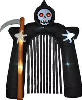HOMCOM Helovino pripučiama "Grim Reaper" arka 2,85 m Didelė Helovino dekoracija su LED apšvietimu, vakarėlio dekoracija vidaus ir lauko erdvėms