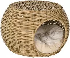 Kačių guolis dviejų aukštų su pagalvėle, šviesiai rudas, Ø40 × 30 cm