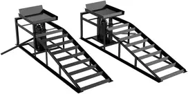 Automobilinės užvažiavimo rampos su hidrauliniais keltuvais, juodos, 114 × 34,5 × 23–32,5 cm, 2 vnt.