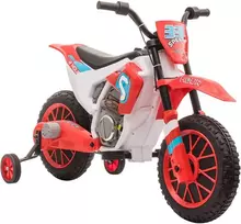 HOMCOM vaikiškas elektrinis motociklas, 12V, su 2 nuimamais pagalbiniais ratukais, raudonas, vaikams nuo 3 metų