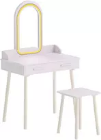 Vaikiškas kosmetinis staliukas su LED veidrodžiu ir 2 stalčiais, daugiaspalvis, 60 × 36 × 100 cm, 2 dalių rinkinys