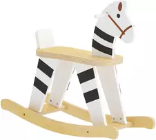 Supamasis arkliukas, ponio formos, su rankenomis, juodos, baltos ir natūralios medienos spalvos, 68 × 26 × 53 cm