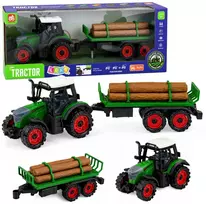 Lean Toys Žaislinis traktorius su dviejų ašių priekaba, frikcinė pavara, žalias, 35 x 10 x 7,5 cm
