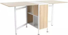 Sulankstomas stalas su 4 lentynomis, natūralios medienos spalvos ir baltas, 169 × 60 × 75 cm