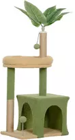 Kačių draskyklė su guoliu ir nameliu, žalia ir ruda, 98 cm