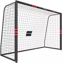 Futbolo vartai su paminkštintu rėmu ir tinklu, juodi ir raudoni, 300 x 120 x 200 cm