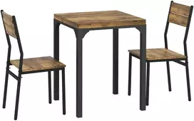 Valgomojo stalo komplektas, 3 dalių, rudos ir juodos spalvų, 60 × 60 × 76 cm