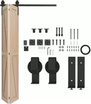 Sulankstomų stumdomųjų durų furnitūros komplektas su J formos laikikliais, juodas, 122 cm
