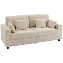 Smėlio spalvos 3 vietų sofa su „Raindrop“ aksominiu apmušalu, gilia sėdyne, pūkų pagalvėmis, plačiais porankiais ir 4 pagalvėlėmis