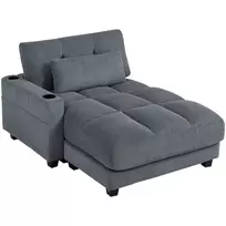 HOMCOM Sofa-lova su pagalvėmis, putoplastas, transformuojama į lovą, puodelio laikiklis, pilkas