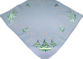 Kalėdinė staltiesė kvadratinė Christmas Trees, aukso sp./žalia sp./pilka sp., 85 x 85 cm