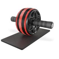 Pilvo preso treniruočių ratukas su kelių kilimėliu, iki 150 kg, raudonas
