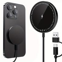 15 W magnetinis greitasis įkroviklis, juodas, su USB prievadu, kelioninis, skirtas „iPhone“