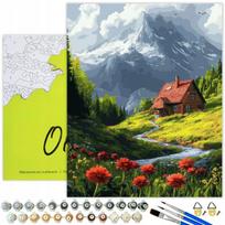 Tapyba pagal skaičius Oh Art, peizažas Namas tarp pievų 40x50 cm, 40x50 cm
