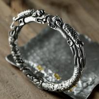 Fashionable High Floating Double Dragon Head Retro Opening Domineering Dragon Bracelet Fashionable 18CM