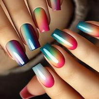 Square Press On Nails Gradient Designs Fake Nails Glue On Nails Artificial Acrylic Nails 24pcs Stick On Nails for Women blue