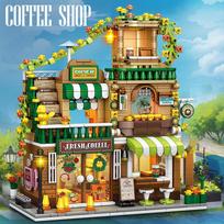 Urban Architecture Building Blocks Cafe Street View Model House Bricks for Boys Girls Christmas Birthday Gift Kids Toys yellow
