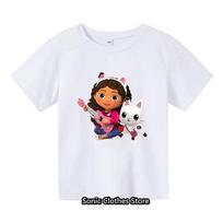 2025 New Gabby Doll House Summer T-shirt Children's Short Sleeve Boys Cartoon Gabby Cat Girls Casual Short Sleeve Hot Sale 110 black