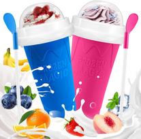 Ledinio kokteilio puodelis, 2 vnt. ledinio kokteilio gaminimo puodeliai, „Magic Squeeze“ šaldantys puodeliai sultims, pienui, jogurtui, ledams gaminti, „pasidaryk pats“ smoothie aušinimo puodelis su dangteliu, šiaudeliu Blue+Pink blue