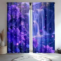 2pcs Waterfall Blackout Curtains   Japanese Mountain Crane and Flower for Bedroom and Dining Room 100*130 Rod Pocket 1pcs blue