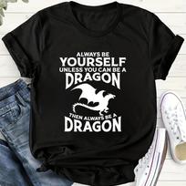 Dragon & Letter Print Crew Neck T-shirt Casual Short Sleeve Top For Spring & Summer Women's Clothing graphic t shirts S
