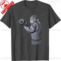 Monkey Workout Tshirt Funny Mens Womens Fitness Gym Clothing Tee Shirt Cottonbreathable Shirt Streetwear Crewneck Tops S gray