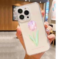 Colorful Tulip Shockproof Transparent Case for iPhone 14/15/16/17 Pro Max Galaxy A71 4G skaidri
