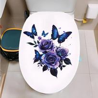 Self-adhesive Waterproof Toilet Seat Stickers Purple Rose Butterfly for Bathroom Decor 25x30cm įvairiaspalvis