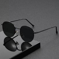 Retro Vintage Round Sunglasses Men Brand Designer Sun Glasses Women Alloy Metal Frame Black Lens Eyewear Driving UV400 juoda pilka spalva