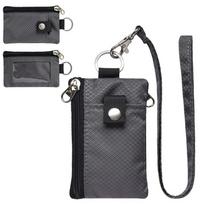 RFID Blocking Small Wallet for Women, Water Resistant Travel Keychain Wallet, Minimalist Men Slim Zip Card Lanyard Wallet, Badge tamsiai pilka spalva