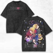 Hoshino Ai [OSHI NO KO] Anime T-shirt For Men Clothing Summer Short Sleeve Tee Shirt Vintage Y2k Washed 100% Cotton Tshirts S black