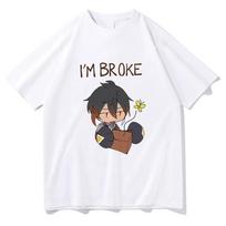 Genshin Impact Zhongli Tshirt with Women's Aesthetic Letter Printing Im BROKE T-shirt Kawaii Sand T-shirt S