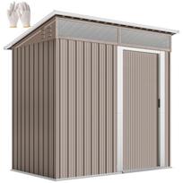 Metal Garden Shed with Sliding Door Windows and Ventilation for Outdoor Storage 195x122x159/182 cm Brown 195 x 122 x 182 cm
