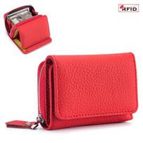 Genuine Leather RFID Tri-fold Mini Wallet Japanese Style Women's Large Capacity Coin Bag red