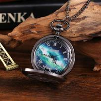 Star Galaxy Vintage Pocket Watch Personality Hollow Flip Necklace Watch Couple Gift Student Pendant Pendant Watch brown