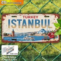 Stambulas Turkija Skardinis ženklas Vintažinė patvari metalinė plokštelė Sienų dekoras Namų biuro baro vyriška olos sienos menas 15x30cm(5.9x7.8inch) gray