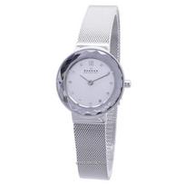 SKAGEN Leonora Kvarcinis Plieninio Tinklelio Kristalai Moteriškas Laikrodis Moteriškas Kvarcinis Laikrodis Nerūdijančio Plieno Nailono Mineralinis 30m 25mm 456SSS sidabras