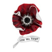Enamel Poppies Lapel Pin Brooch Badge Lest We Forget Flower Badge Brooch Crystal Flower Brooch Pins Memorial Day Gifts black