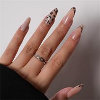 24Pieces Medium Length Press On Nail Almond Shape False Nail with Leopard Print Pattern for Women Personalizing Nail Art 1 brown
