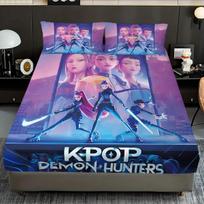 3 vnt. K-Pop Demono Medžiotojai Spausdintas paklodžių rinkinys be gumos, priglundantis Daug dydžių Minkštas lovos uždangalas Miegamojo patalynės dekoravimas Skalbiamas mašinoje EU Single(135*200cm)3pcs pink