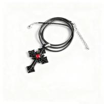 2025 Gothic Vintage Stainless Steel Crystal Cross Pendant Necklace Unisex gray
