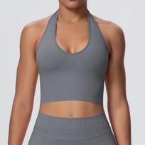 Seamless Cross-Back Yoga Bra: High-Stretch, Shockproof Sportswear for Women L brown