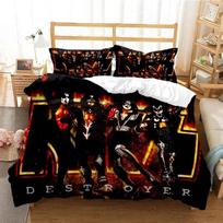 3D Printed Kiss Rock Band Bedding Set Bedroom Soft Modern Bedspreads Comefortable Kids Duvet Cover Quilt Cover And Pillowcase EU Single(135*200cm)3pcs black