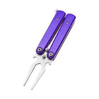 Golf Divot Tool Foldable Putting Green Fork Grooves Cleaner Pivots Repair Tool Golf Fork Lawn Maintenance Repair Tool violetinė