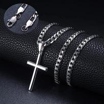 Stainless Steel Cuban Chain Cross Pendant Necklace for Men - Simple and Fashionable Jewelry Accessory Cuban chain silver gray