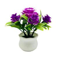 Dirbtiniai augalai vazonuose 5 rožių gėlių galvutė Namų biuro stalo centrinė dalis Vestuvių Dirbtiniai gėlių bonsai vidaus lauko darbalaukio dekoravimas violetinė