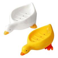 2Pcs Soap Dish Self-draining Design Easy to Clean Cartoon Duck Shape Soap Box Holder with Drain Hole Bathroom Decoration C white