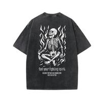 Skeleton Flames Meditation Vintage Washed Graphic Short Sleeve T-Shirt S įvairiaspalvis