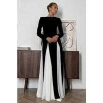 Fall Winter New European American Women's Clothing, Crew Neck Colorblock Long Sleeve High Waist Slim Elegant Vintage Evening Dress XL juoda